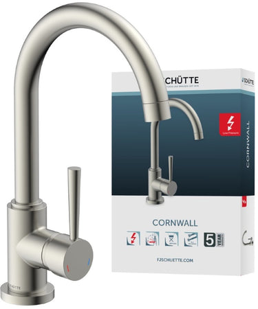 Schütte cornwall design keukenkraan voor waterverwarmer met vrije uitloop - lage druk - mengkraan - hoge, draaibare uitloop - zijdelingse greep - roestvrije staal-look