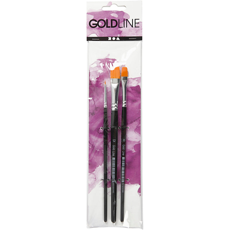 Load image into Gallery viewer, Creativ company gold line penselen, afm 2+8+12, l: 16,5-19 cm, b: 3-12 mm, plat, 3 stuk 1 doos
