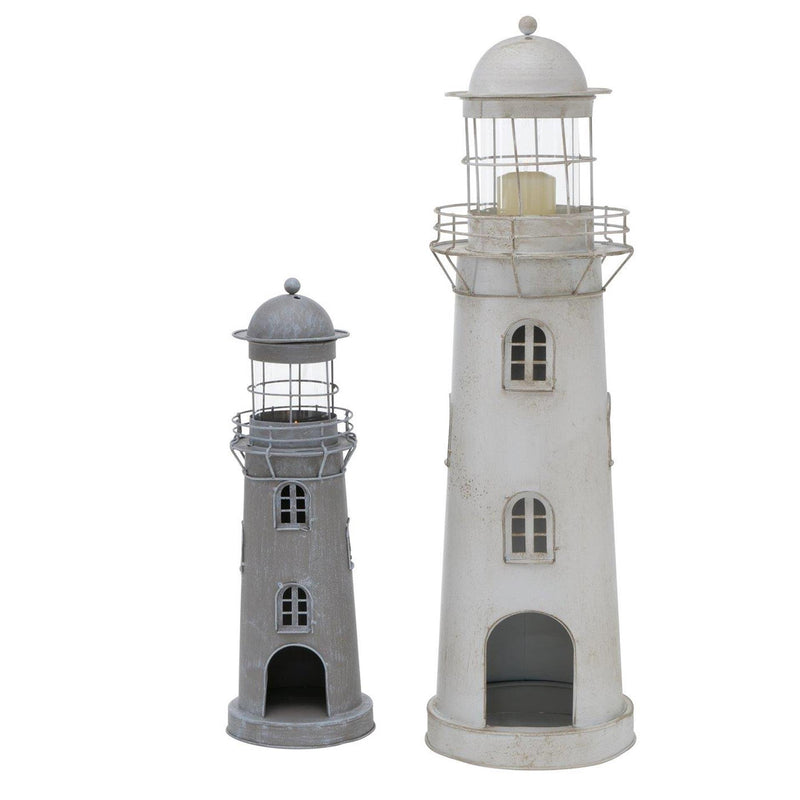 Load image into Gallery viewer, Boltze home lantaarn vuurtoren grijs-wit glas metaal set 2-delig h54-75cm
