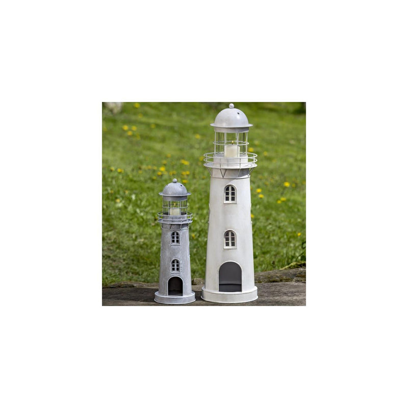 Load image into Gallery viewer, Boltze home lantaarn vuurtoren grijs-wit glas metaal set 2-delig h54-75cm
