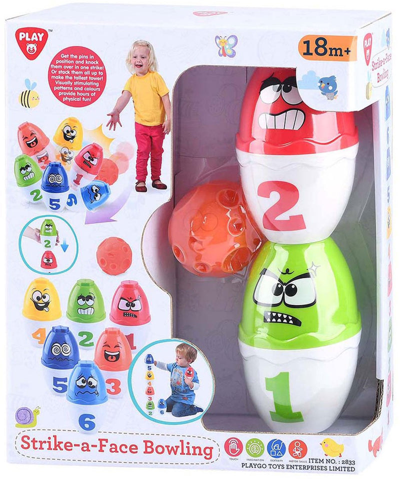 Load image into Gallery viewer, Playgo play bowlingset speelgoed met gezichten - kleurrijk kinderspel.
