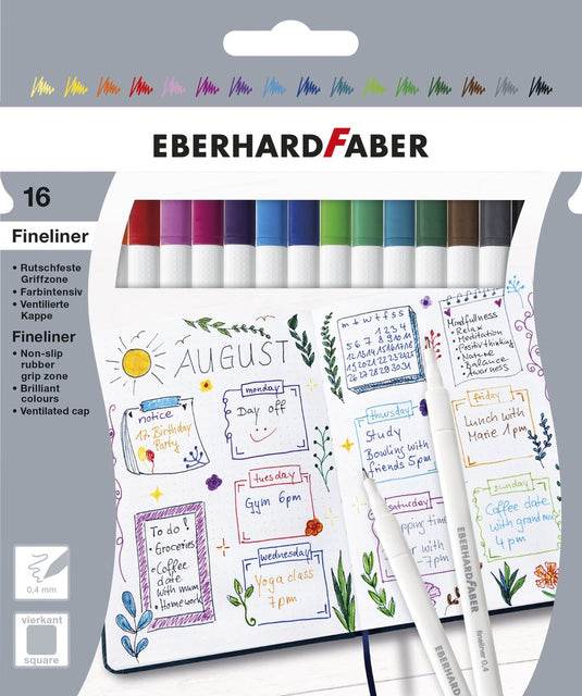 Eberhard faber fineliners - 16 stuks - 0.4mm - kartonetui - ef-551516