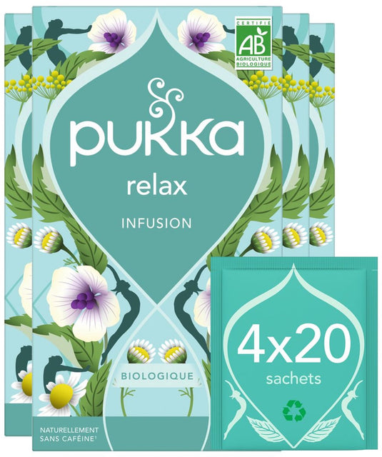 Pukka tea relax - 80 theezakjes - biologische kruidenthee - 4 x 20 zakjes - thee voordeelverpakking