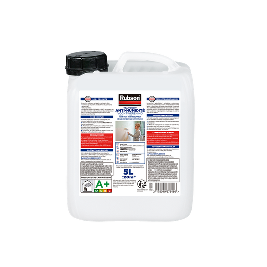 Rubson vochtige binnenmuren coating 5 l jug | vochtige binnenmuren coating | waterdichte coating | vochtbestreiding transparant
