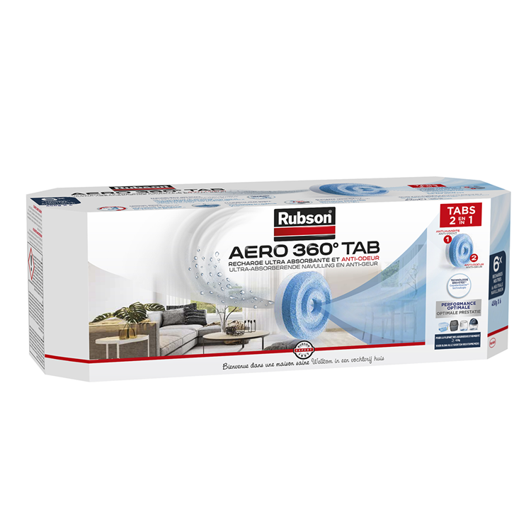 Load image into Gallery viewer, Rubson aero 360 navullingen neutral 6 stuks | vochtopnemer luchtontvochtiger navulling | vochtopnemer navul tabs | kamer ontvochtiger vochtopnemer tabs | badkamer luchtontvochter.
