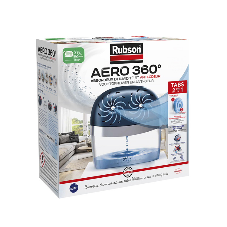 Load image into Gallery viewer, Rubson vochtopnemer aero360 toestel 40m2 | luchtontvochtiger toestel | vochtvanger badkamer | binnenhuis badkamer

