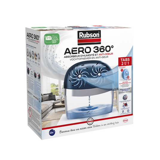 Rubson vochtopnemer aero360 toestel 40m2 | luchtontvochtiger toestel | vochtvanger badkamer | binnenhuis badkamer