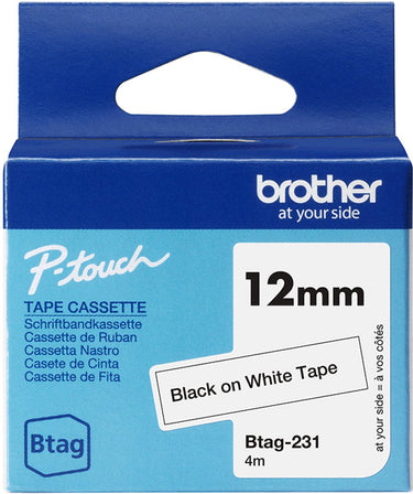 Brother btag-231 zwart op wit labeltape – breedte 12 mm