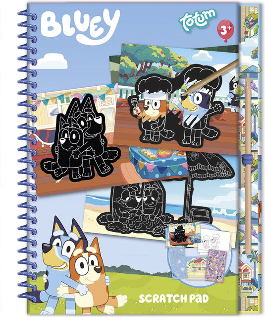 Totum bluey vakantie doeboek met luxe kraskaarten, kleurplaten en stickers - 20-delig boek tekenen kleuren scratch artcreatief speelgoed vanaf 3 jaar