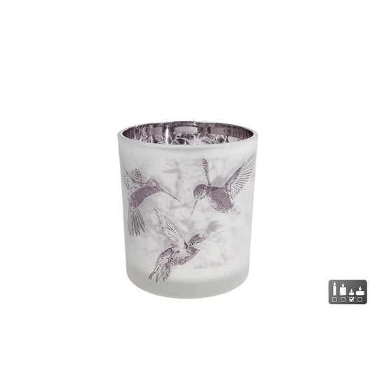 Cosydecor theelichthouder hummingbird s wit bruin glas 7,5x7,5x8cm