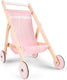Woet ® houten poppenwagen - roze speelgoed poppenbuggy met stippen - duwhoogte 50 cm - rollenspel poppenaccessoire - vanaf 3 jaar