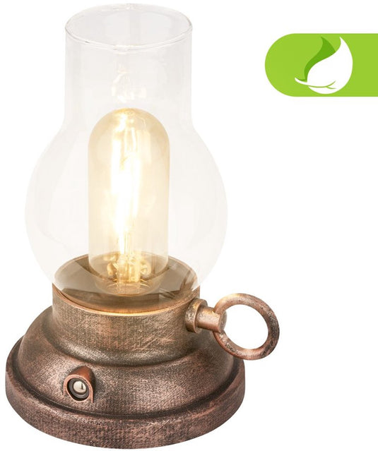 B.k.licht briloner kanea - oplaadbare tafellamp - stijl olielamp- aanraakfunctie - dimbaar - ip44 - warm wit licht - ø10.5 x 17.5 cm - brons