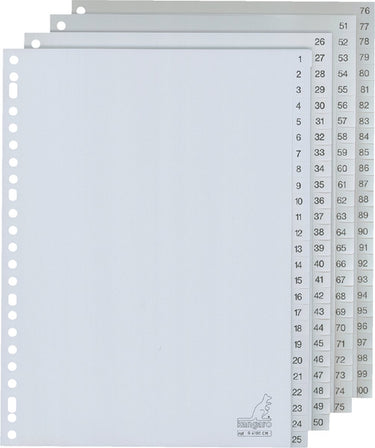 Kangaro tabbladen - a4 - pp 120 micron - grijs - 23-gaats - 100-delig cijfers