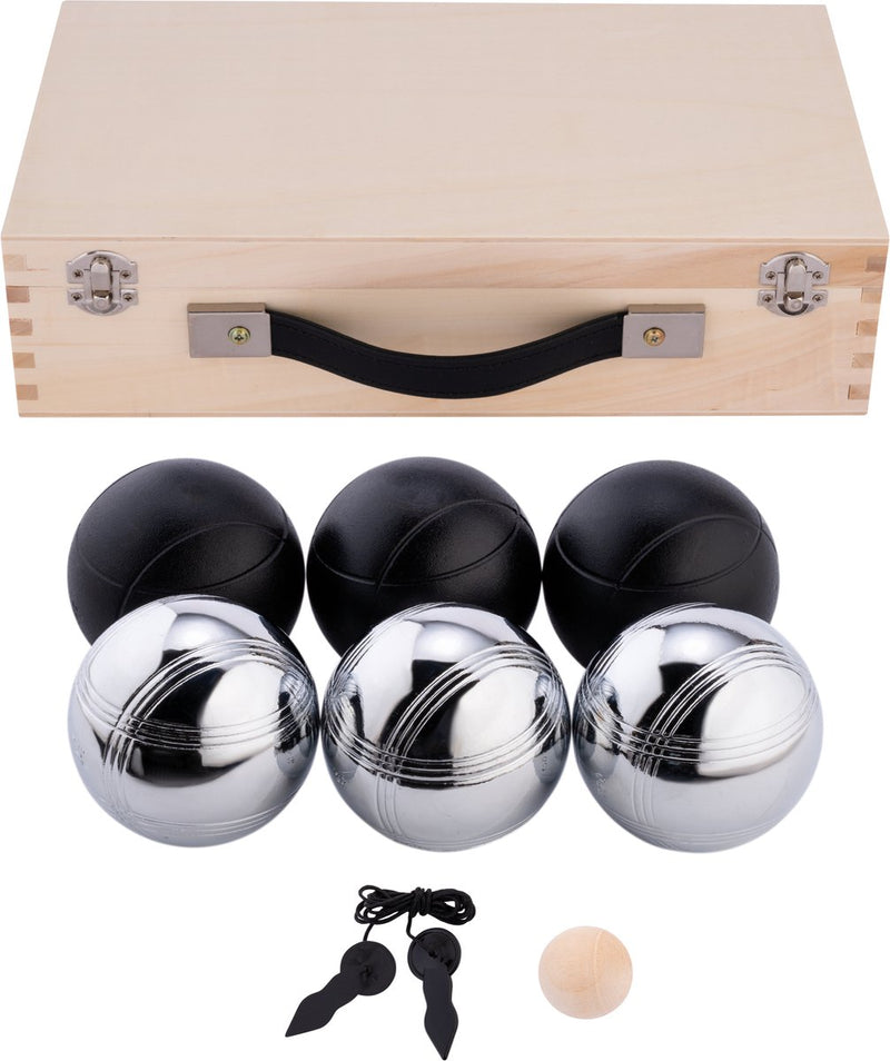 Load image into Gallery viewer, Engelhart metalen jeu de boules - 6 ballen in houten kist - zwart grijs - luxe set - pétanque - boules - metalen ballen - geschikt voor elke jeu de boules baan - longfield

