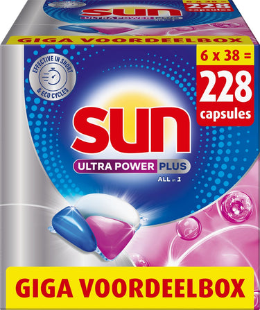Sun - vaatwastabletten - ultra power plus - all-in 1 - 228 capsules - voordeelverpakking