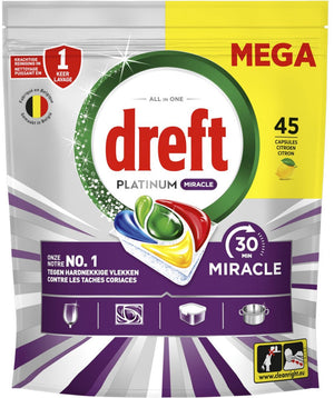 Dreft platinum miracle all in one vaatwastabletten - 30 minute miracle - 45 stuks
