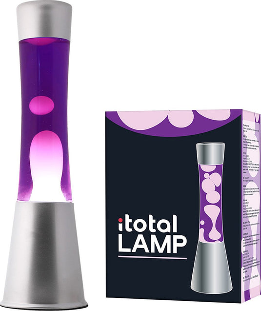 I-total lavalamp - lava lamp - sfeerlamp - 40x11 cm - glas aluminium - 30w - paars met witte lava - zilvergrijs - xl1792
