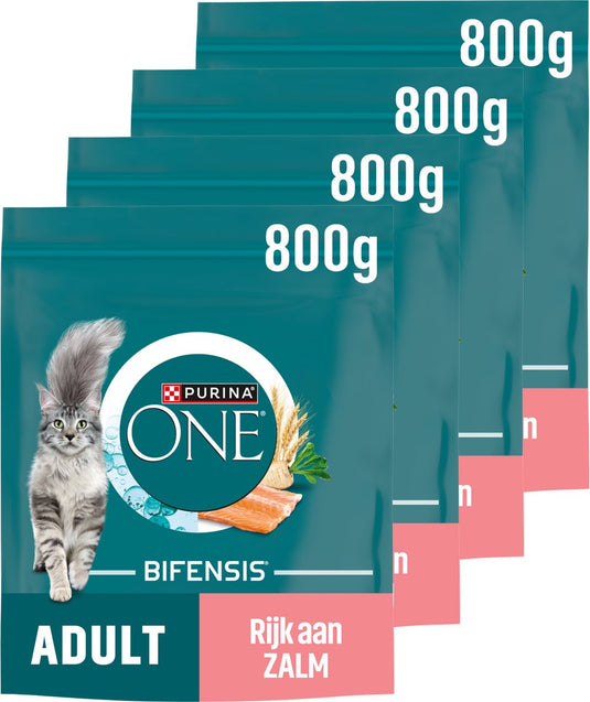 Purina one adult - kattenbrokjes - zalm volkoren granen - 4 x 800 g