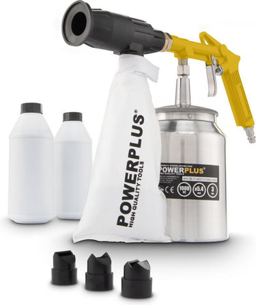 Powerplus powair0014 pneumatisch zandstraal pistool - werkdruk: 3bar - 170l min - tankcapaciteit: 1000cc - incl. 5 accessoires en 2 x 1kg alu oxide poeder