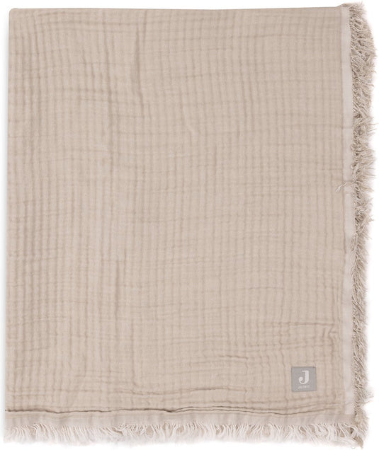Jollein baby deken ledikant - 120x120cm - fringe - olive green ivory - gots