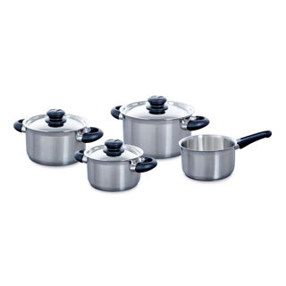 Bk karaat+ pannenset 4-delig - 16 18 20cm - zonder pfas-vrije antikleeflaag - pannenset inductie - rvs kookpan - ovenbestendig tot 160°c - met deksel - zilver