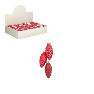 House of seasons kerst ornament dennenappel rood 6x3 cm