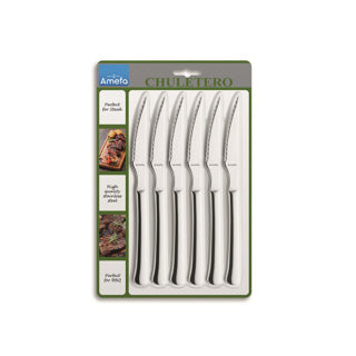 Amefa chuletero - steakmessen - 6 delige steakmessenset - rvs - zilver - vaatwasserbestendig - vleesmes