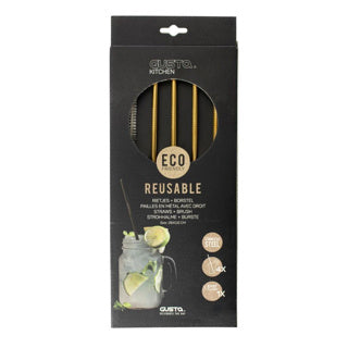 Gusta rvs rietjes + borstel goud 4 stuks | 3 stuks