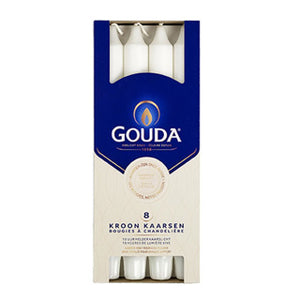Gouda kroonkaarsen 8 stuks wit | 3 stuks