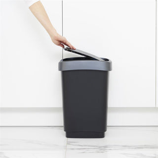Rotho twist afvalbak met swingdesksel 25l - zwart zilver - bpa-vrij -incl 6 sticker voor diverse afvalstromen