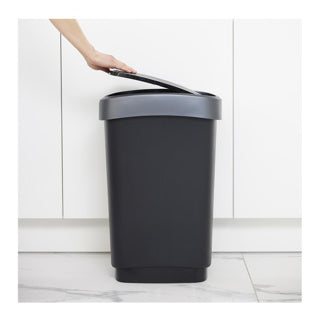 Rotho twist afvalbak met swingdesksel 50l - zwart zilver - bpa-vrij - incl 6 sticker voor diverse afvalstromen