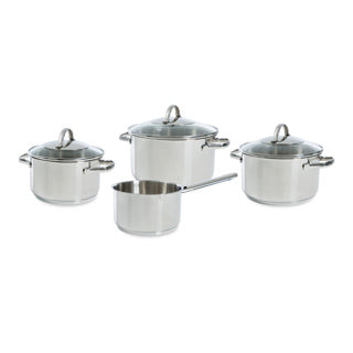 Load image into Gallery viewer, Bk essentials pannenset 4-delig - 16 18 20cm -zonder pfas-vrije antikleeflaag - pannenset inductie - inductie kookpan - rvs pannenset - ovenbestendig tot 230°c - met glazen deksel - zilver
