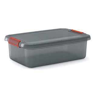 Kis k latch box m - opbergbox met deksel - 28l - 59x39x18cm - transparant oranje clips