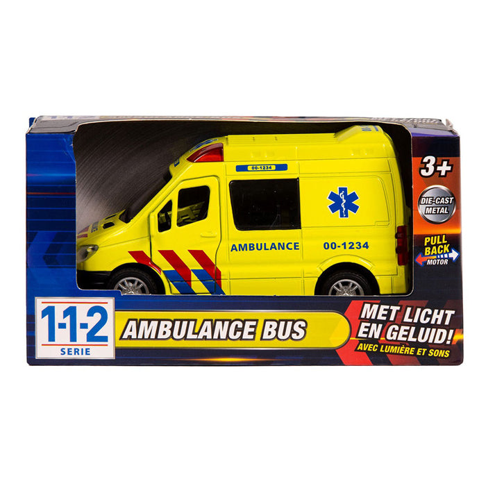 Afbeelding laden in galerijviewer, 112 pull-back ambulance bus 1:34 + licht en geluid
