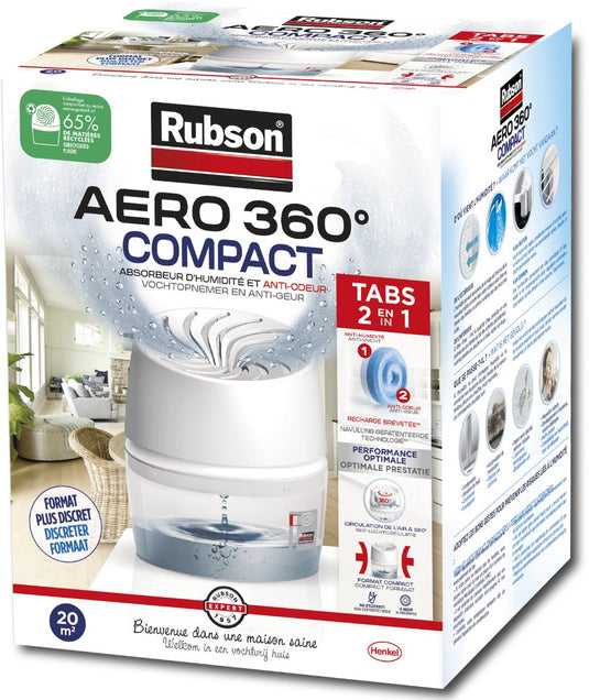Rubson vochtopnemer aero360 compact 450g box | vochtvangende luchtontvochtiger toestel | ontvochter | vochtopnemer binnenhuis.