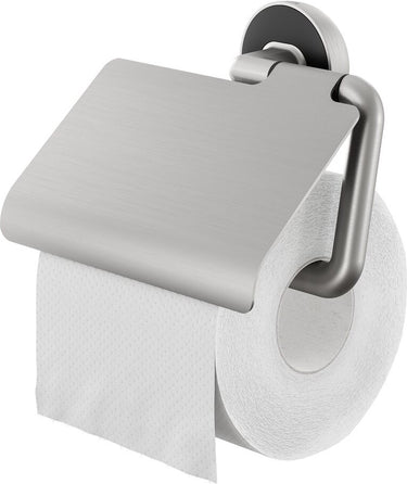 Tiger cooper - wc rolhouder met klep - toiletrolhouder - zonder boren - boren of lijmen - rvs geborsteld zwart