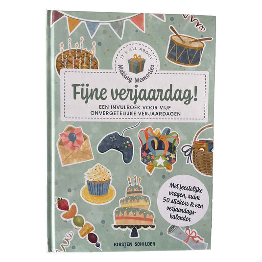 Fijne verjaardag invulboek voor vijf onvergetenlijke verjaadagen