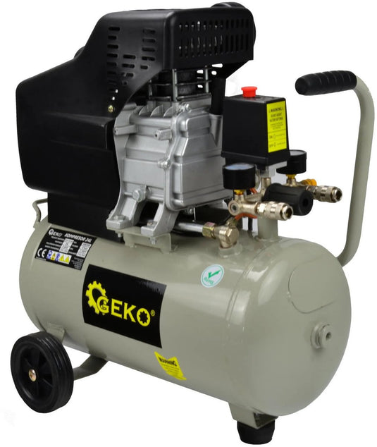 Geko oliegesmeerde luchtcompressor - 24l - 8 bar - 210 l min - staal - horizontaal ontwerp