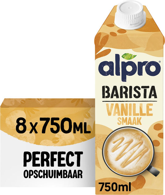 Alpro barista vanille – houdbaar - plantaardige melk - perfect voor koffie - lactosevrij - 8 x 750ml