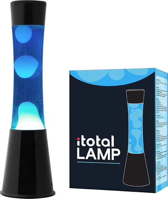 I-total lavalamp - lava lamp - sfeerlamp - 40x11 cm - glas aluminium - 30w - blauw met witte lava - zwart - xl1788