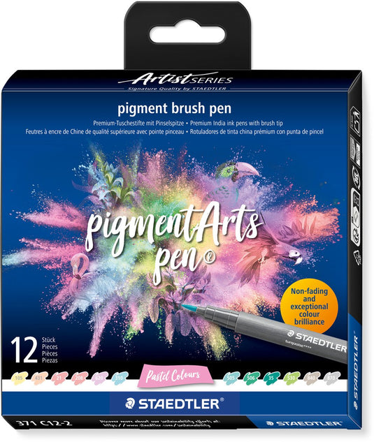 Staedtler - artist series - pigment brush pen set 12 kleuren pastel colours