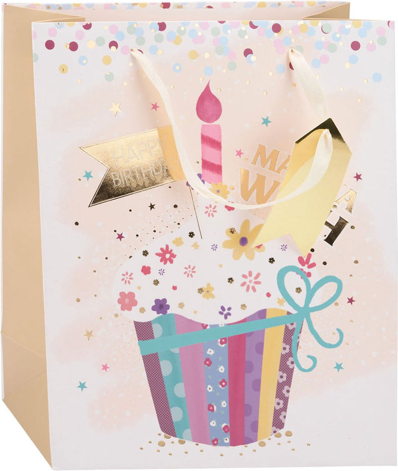 Load image into Gallery viewer, Merkloos sans marque no brand cadeautasje verjaardag - papieren gift bag met stevige lintgreep - 4 verschillende vrolijke verjaardagsprints voor cadeaus - afmeting 32 x 26 x 12 cm - kleur meerkleurig
