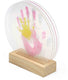 Happy hands family handafdruk set – diy handprint kit voor gezin – inclusief 4 kleuren babyveilige verf, acrylplaten houten standaard – origineel kraamcadeau of vader moederdag cadeau