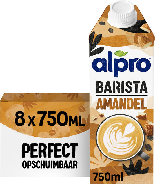Alpro barista amandeldrink - houdbaar - plantaardige melk - perfect voor koffie - lactosevrij - 8 x 750 ml