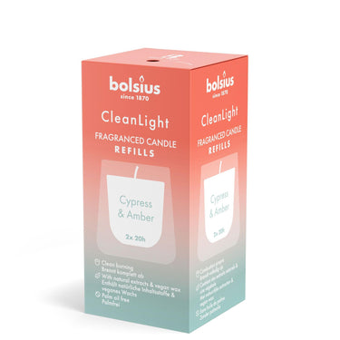 Bolsius clean light geurnavulling 20u cypress amber doosje a 2 stuks