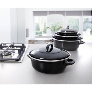 Bk fortalit emaille braadpan 26cm 3l – inductie braadpan – geëmailleerd staal – ovenbestendig tot 230 graden – geen antiaanbaklaag – met deksel – zwart blauw