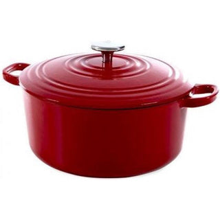 Bk bourgogne braadpan gietijzer 28cm 6.7l - inductie braadpan - gietijzeren braadpan - ovenbestendig tot 230 graden - deksel met druipringen - wit geëmailleerde binnenkant - chili red