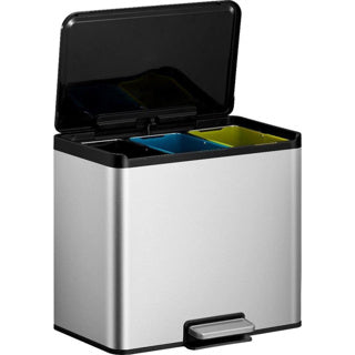 Eko - essential 2 recycler pedaalemmer 9+9+9 liter - stainless steel polypropylene - mat rvs - prullenbak