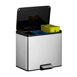 Eko - essential 2 recycler pedaalemmer 9+9+9 liter - stainless steel polypropylene - mat rvs - prullenbak