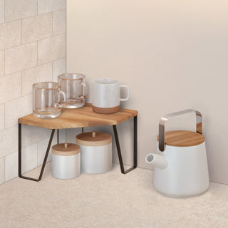 Metaltex - york lava - kruidenrek - badkamerrek - hoek - 25 x 25 x 16 cm - hout en metaal